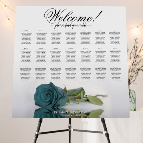 Welcome Elegant Teal Rose 21 Table Seating Chart Foam Board