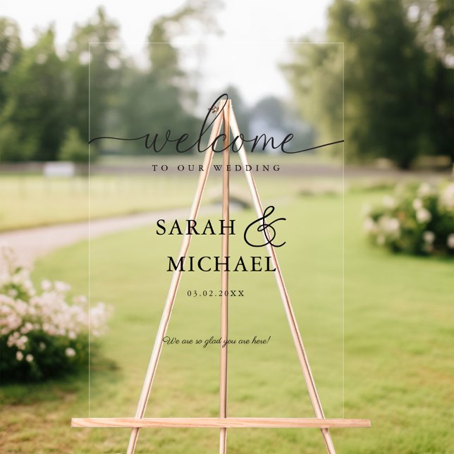WELCOME! Elegant, Wedding  Acrylic Sign (WELCOME! Elegant, Transparent, Wedding Acrylic Sign)