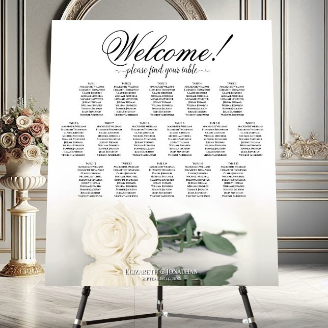 Welcome! Elegant White Rose 16 Table Seating Chart Foam Board (Creator Uploaded)