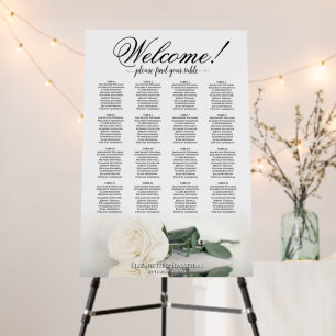 Welcome! Elegant White Rose 16 Table Seating Chart Foam Board