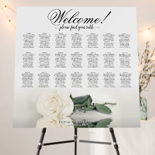Welcome! Elegant White Rose 21 Table Seating Chart Foam Board