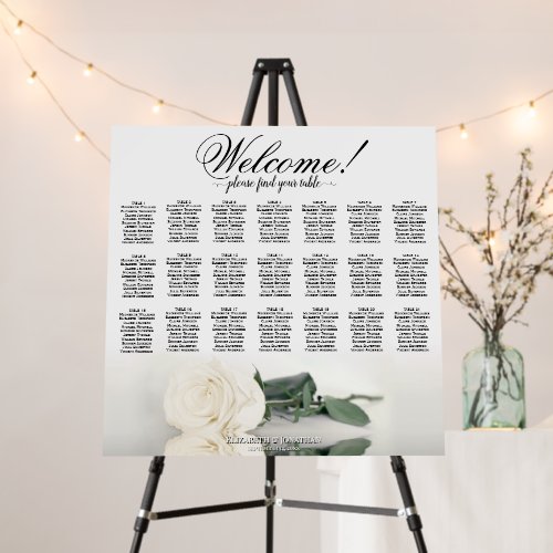 Welcome! Elegant White Rose 21 Table Seating Chart Foam Board