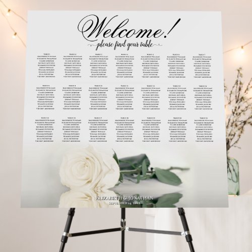 Welcome Elegant White Rose 21 Table Seating Chart Foam Board