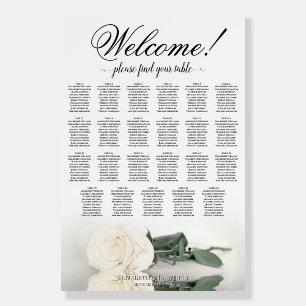 Welcome! Elegant White Rose 23 Table Seating Chart Foam Board
