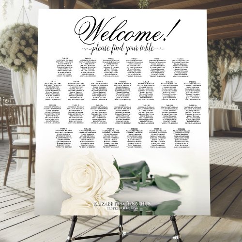 Welcome Elegant White Rose 26 Table Seating Chart Foam Board