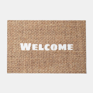 Welcome elegant white text farmhouse burlap modern doormat