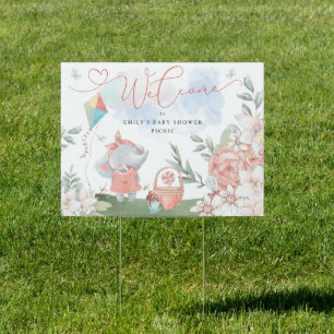 Welcome Elephant Girl Baby Shower Picnic Sign