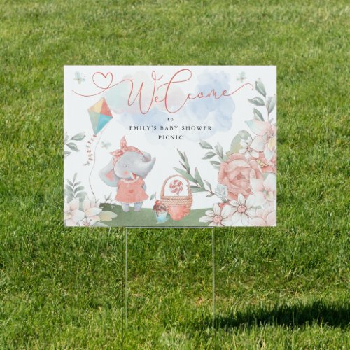 Welcome Elephant Girl Baby Shower Picnic Sign