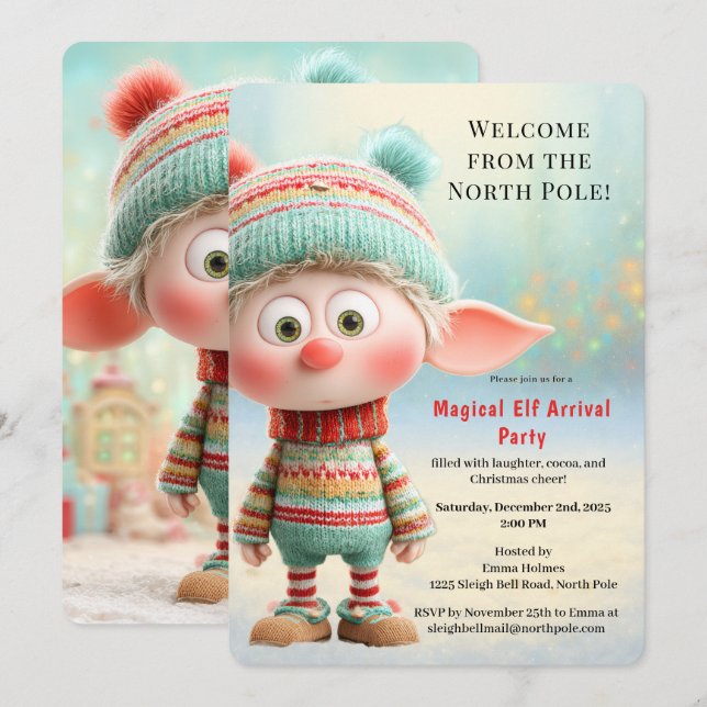 Welcome Elf Party | North Pole Arrival Celebration Invitation (Front/Back)