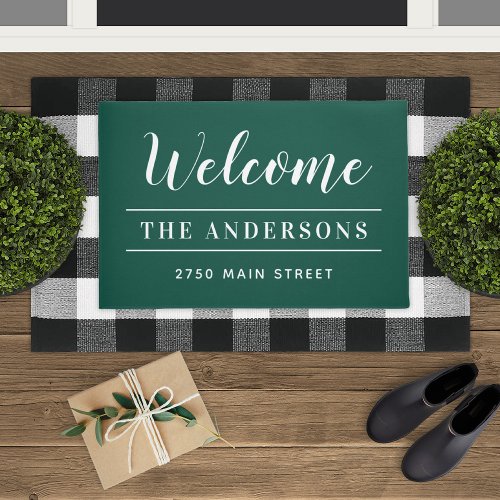 Welcome Emerald Green Personalized Family Name Doormat