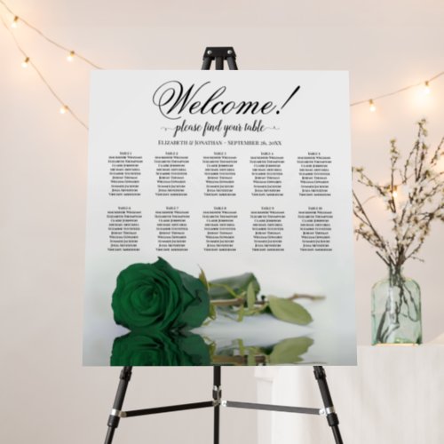 Welcome Emerald Green Rose 10 Table Seating Chart Foam Board