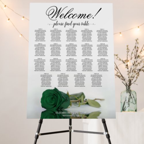 Welcome Emerald Green Rose 19 Table Seating Chart Foam Board