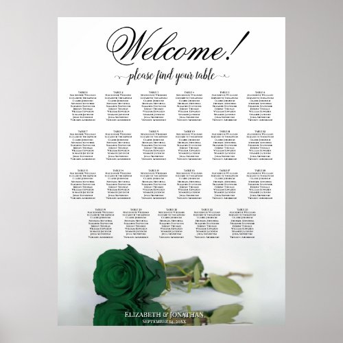 Welcome Emerald Green Rose 23 Table Seating Chart