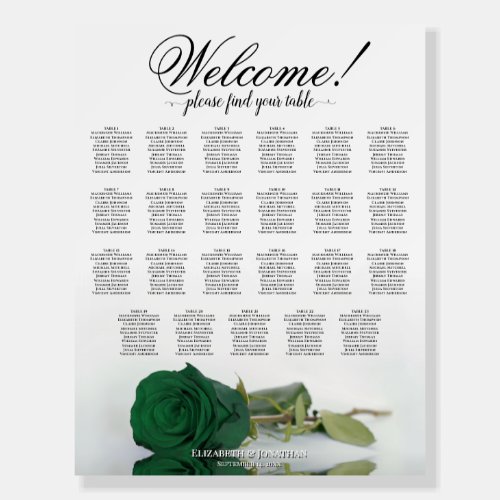 Welcome Emerald Green Rose 23 Table Seating Chart Foam Board