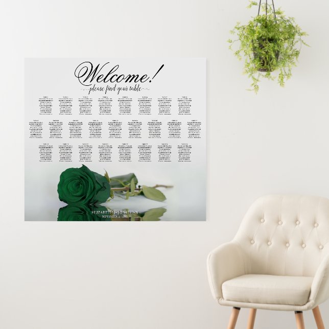 Welcome! Emerald Green Rose 25 Table Seating Chart Foam Board (In Situ (Wall))