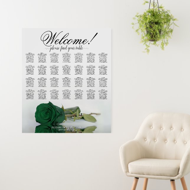 Welcome! Emerald Green Rose 28 Table Seating Chart Foam Board (In Situ (Wall))
