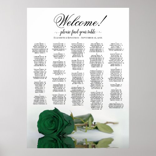 Welcome Emerald Rose Alphabetical Seating Chart