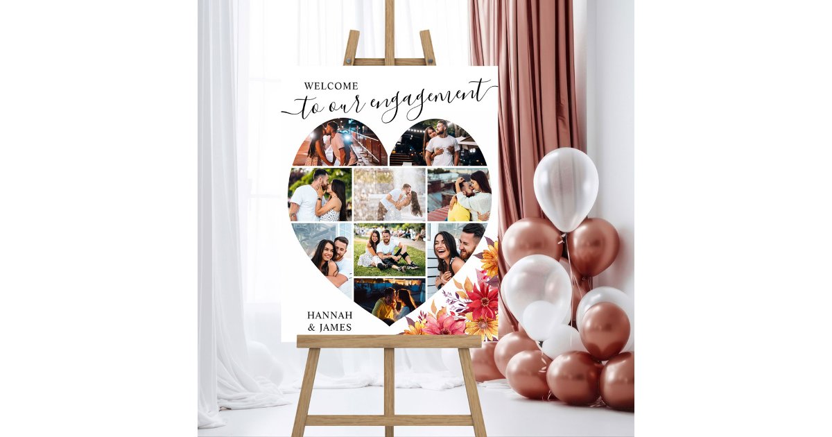 Welcome Engagement Script Heart Shape 9 Photo Foam Board | Zazzle