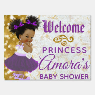 Welcome Ethnic Princess Purple and Gold Glitter Sign