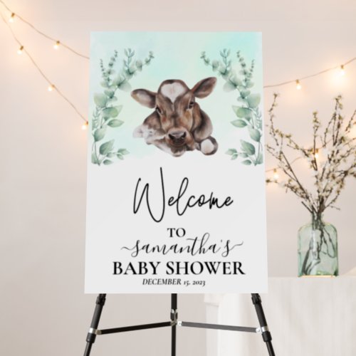 Welcome Eucalyptus  Cow Calf Baby Shower  Foam Board