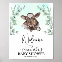 Welcome Eucalyptus  Cow Calf Baby Shower  Poster