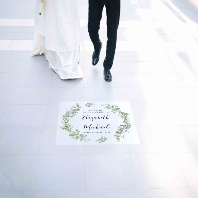 Welcome Eucalyptus Greenery Wreath Wedding Floor Decals (Wedding)