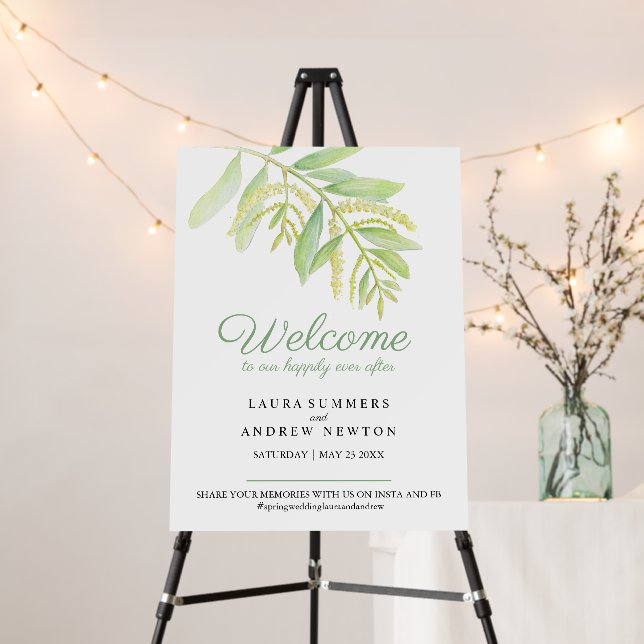 Welcome Eucalyptus leaves green wedding Foam Board (In Situ (Stand))