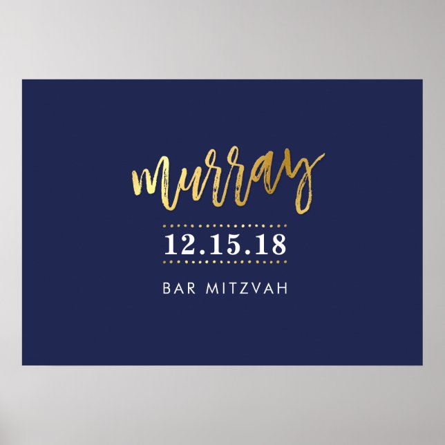 WELCOME EVENT POSTER faux gold name navy 28x20 (Front)