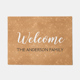 Welcome Fall Autumn Orange Family Name Doormat