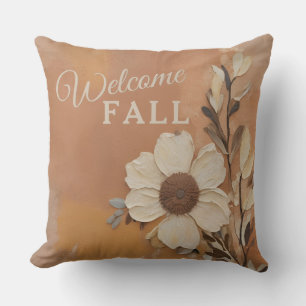Welcome Fall Decor Burnt Orange Tan Brown Floral Outdoor Pillow