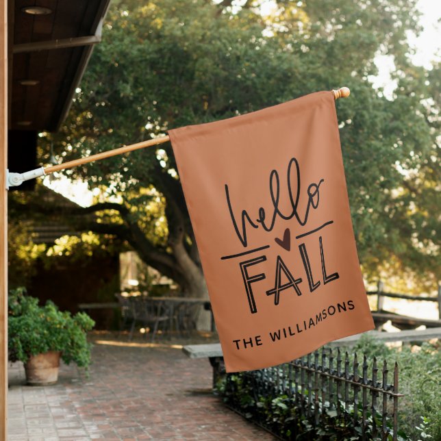 Welcome Fall Hand Lettered Family Name  House Flag (In SItu)