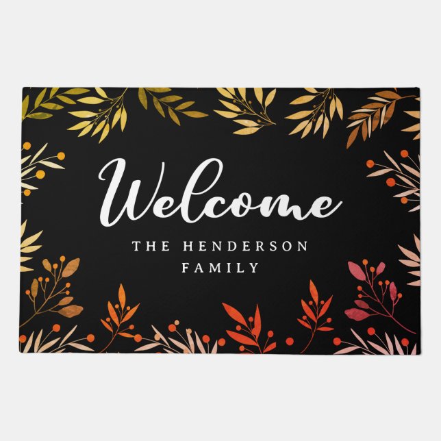 Welcome Fall Leaves Family Name  Doormat (Front)