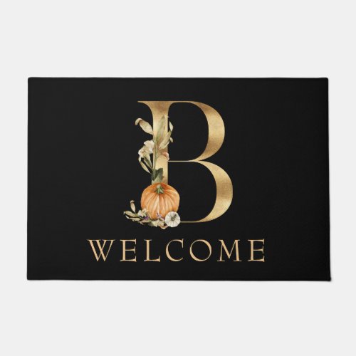 WELCOME Fall Monogram B with Pumpkin Doormat