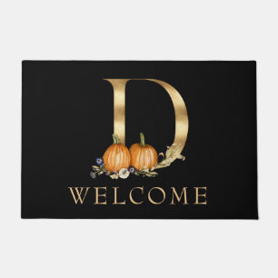 WELCOME Fall Monogram D with Pumpkin Doormat