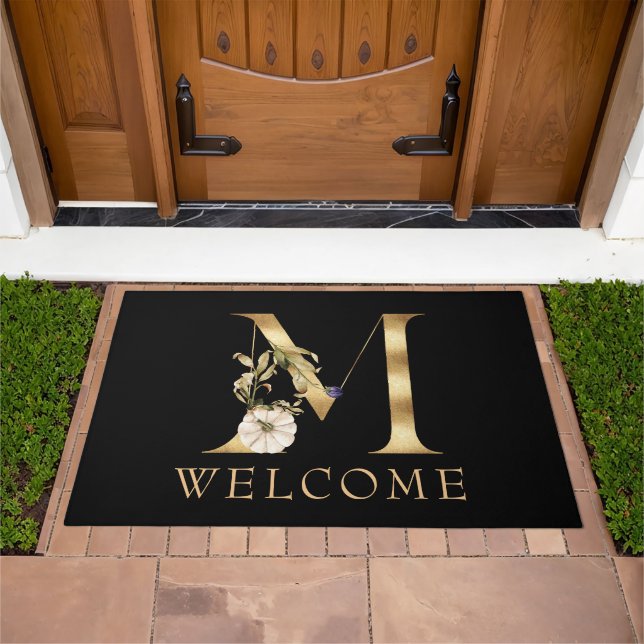 WELCOME Fall Monogram M with Pumpkins  Doormat (Outdoor)