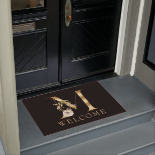 WELCOME Fall Monogram M with Pumpkins  Doormat