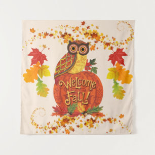 Welcome Fall Owl Autumn Leaves Selfie Backdrop