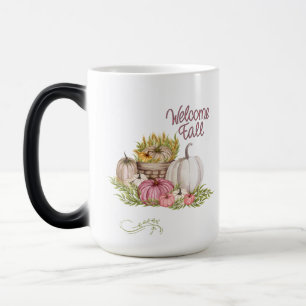 Welcome Fall Pink White Pumpkins Autumn Color Morph Mug