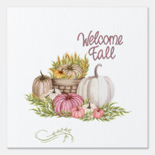 Welcome Fall Pink & White Pumpkins  Sign