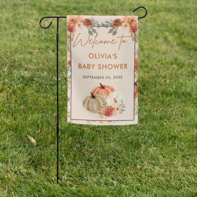 Welcome Fall Pumpkin Baby Shower Garden Flag (In SItu)