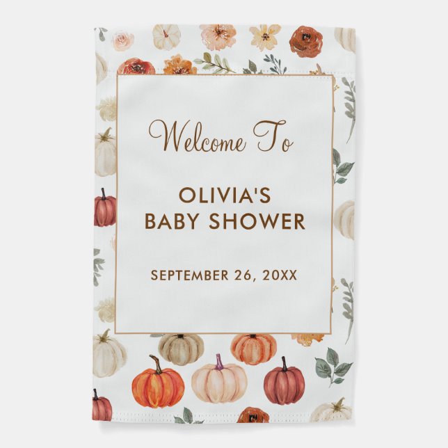 Welcome Fall Pumpkin Baby Shower Garden Flag (Front)