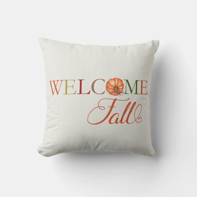 Welcome Fall Pumpkin Throw Pillow (Front)