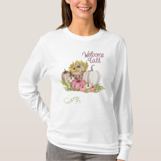 Welcome Fall Pumpkins Flowers T-Shirt