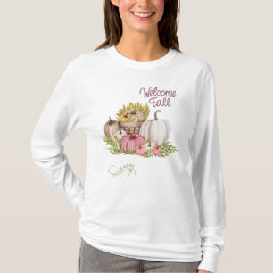 Welcome Fall Pumpkins Flowers  T-Shirt