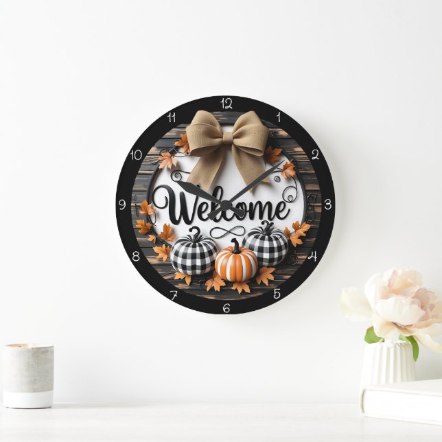 Welcome Fall Pumpkins Large Clock (Home)