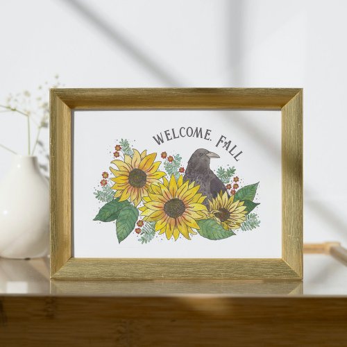 Welcome Fall Sunflowers and Crow Downloadable Poster