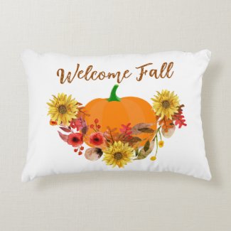 Welcome Fall Watercolor Flowers Pumpkin Seasonal 