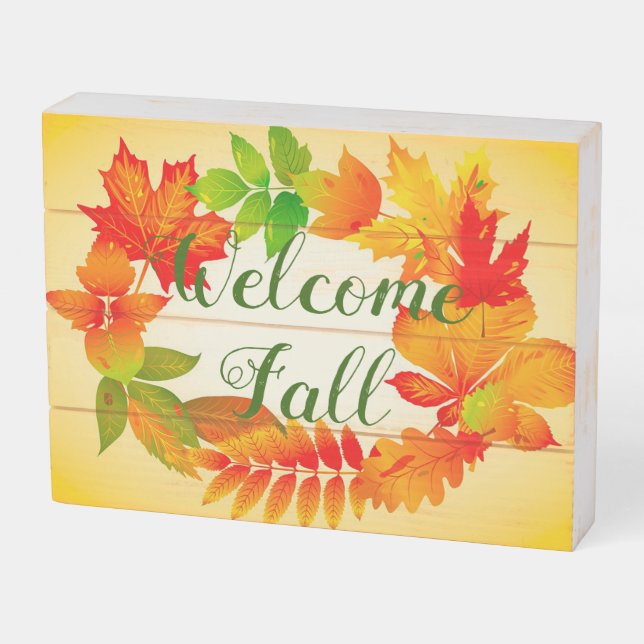Welcome Fall Wooden Box Sign (Angled Horizontal)