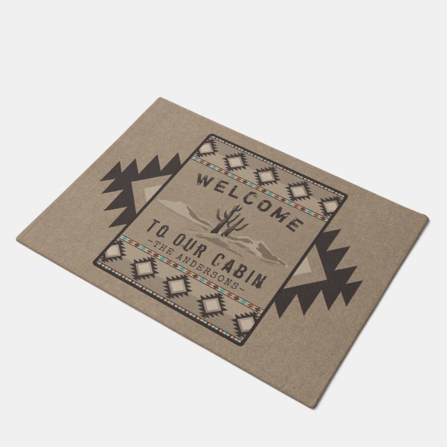 Welcome Family Cabin Southwest Tribal Cactus Doormat (Angled)