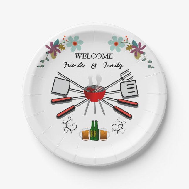 Welcome Family & Friends Get Together Cookout Paper Plates (Front)